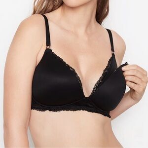 Victoria’s Secret BBV Black Satin & Lace No Wire Maternity Nursing Bra 36DD